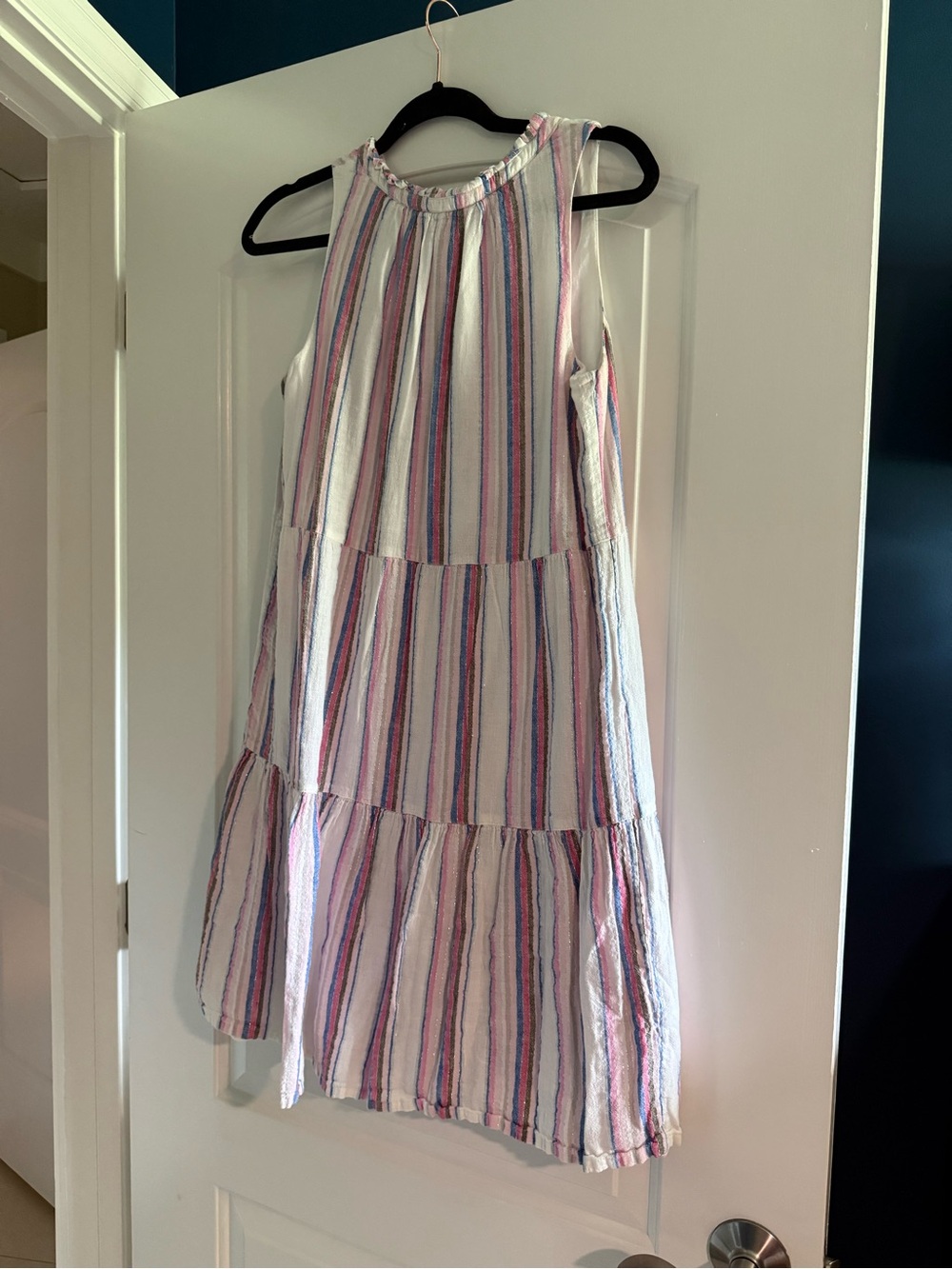 Tommy Bahama Linen Blend Tiered Stripe Sleeveless Shift Dress M